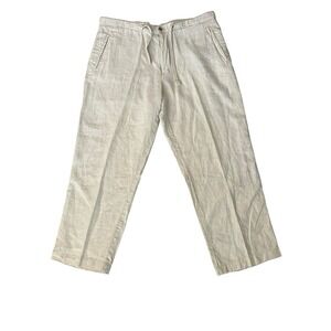 Tasso Elba 100% Linen Chino Pants Beige Semi‎ Sheer 36x27 Coastal Lightweight